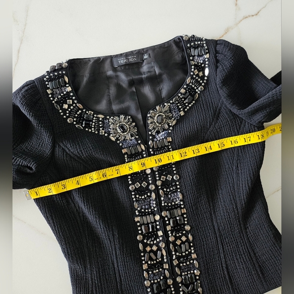 Rickie Freeman Teri Jon Black 100% Wool Jacket Womens Stones Beaded Formal Sz 6 - Picture 12 of 16